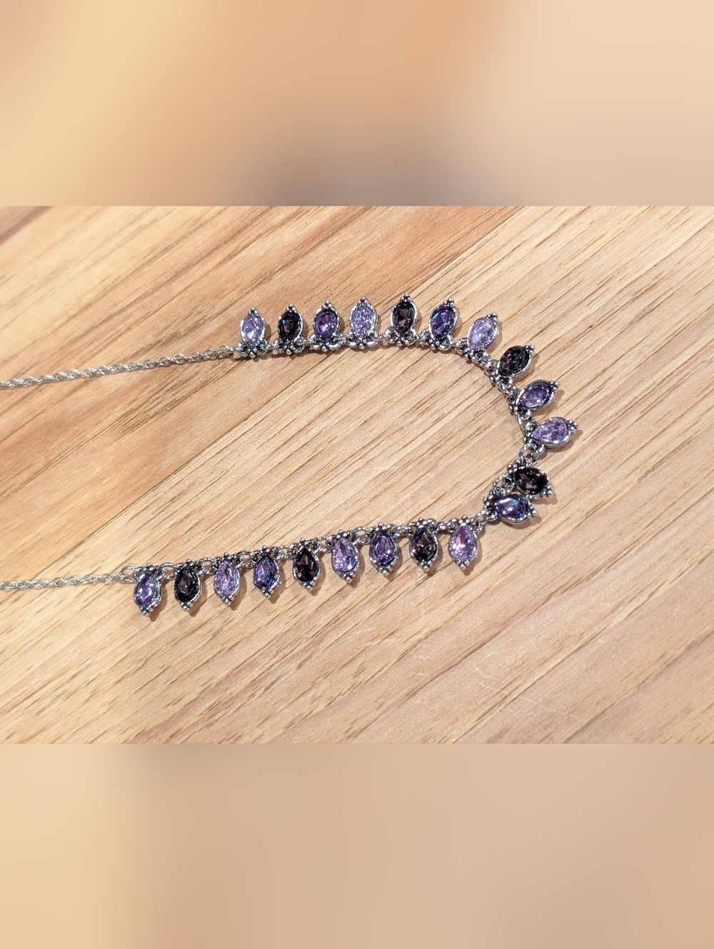 Silver-Tone Amethyst Teardrop Necklace - Purple